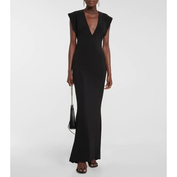 Norma Kamali V Neck Rectangle Gown in Black Small New Womens Long Dress - Picture 14 of 16